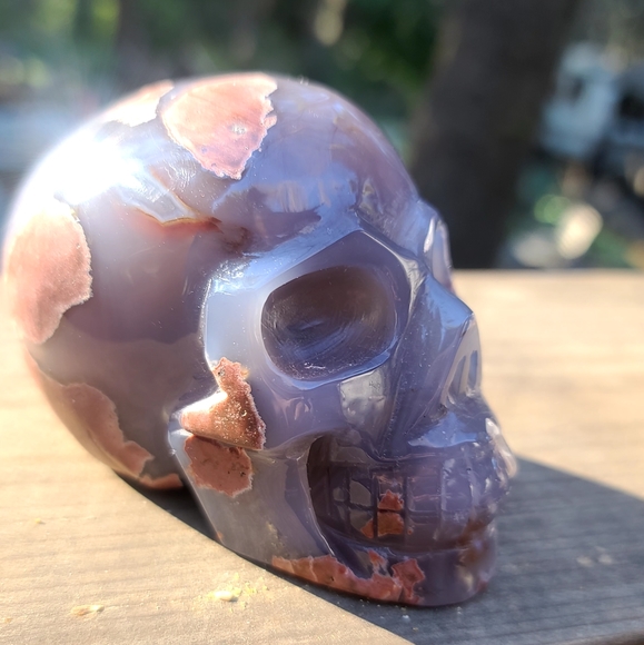 INCREDIBLE gray & Rose Agate handcarved skull - Picture 3 of 7
